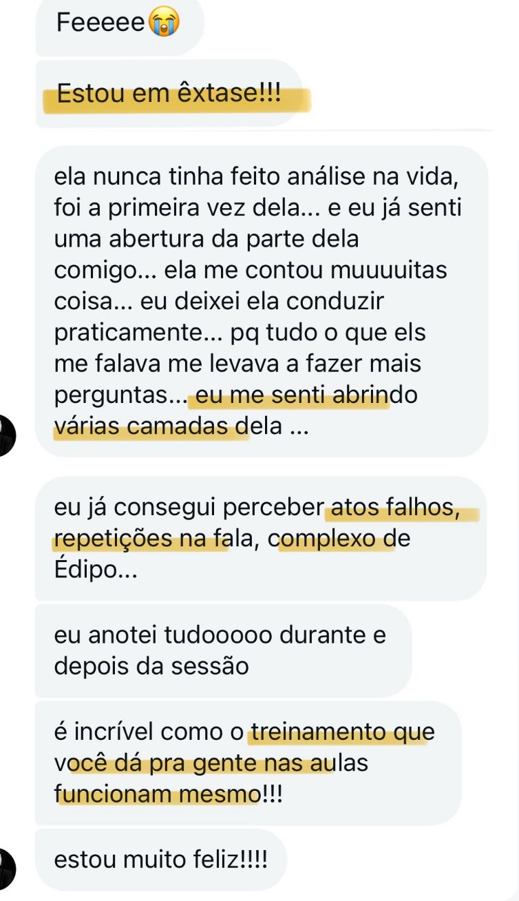 Depoimento de aluna sobre a primeira sessão supervisionada